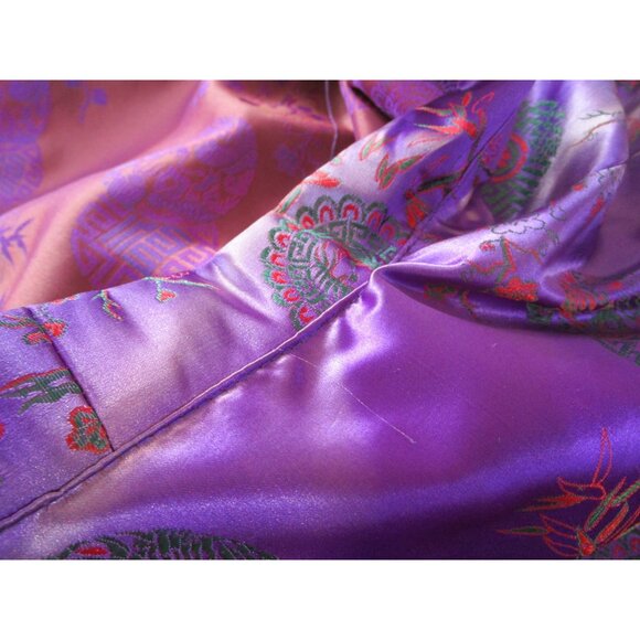 Asian Inspired Tie Front Kimono Robe Purple Red Green Brocade Damask Damage L XL - Picture 13 of 16